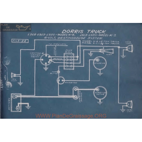 Dorris Truck K4 K7 6volt Schema Electrique 1918 1919 1920 Westinghouse