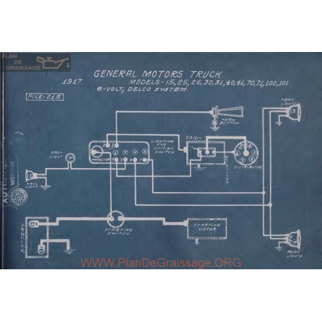 General Motors Truck 15 25 26 30 31 40 41 70 71 100 101 6volt Schema Electrique 1917 Delco