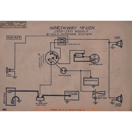 Northway Truck 6volt Schema Electrique 1920 1921 Wagner