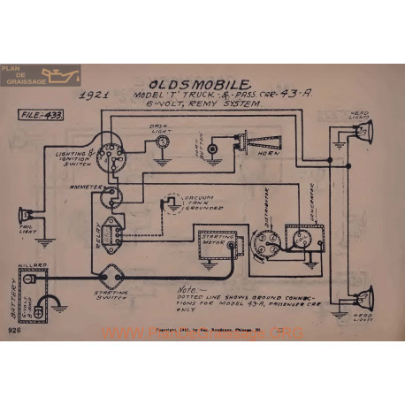 Oldsmobile 43a T Truck 6volt Schema Electrique 1921 Remy