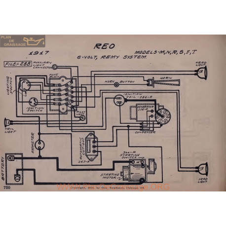 Reo M N R S F T 6volt Schema Electrique 1917 Remy