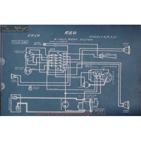 Reo M R S U 6volt Schema Electrique 1916 Remy