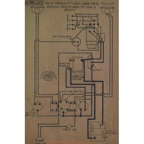 Reo Truck F 12789 Schema Electrique 1917 1918 1919 Remy