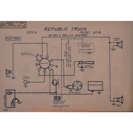 Republic Truck 10e 6volt Schema Electrique 1921 Delco