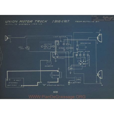 Union Motor Truck Schema Electrique 1916 1917 Autolite