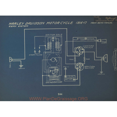 Harley Davidson Motor Cycle Schema Electrique 1916 1917 Remy