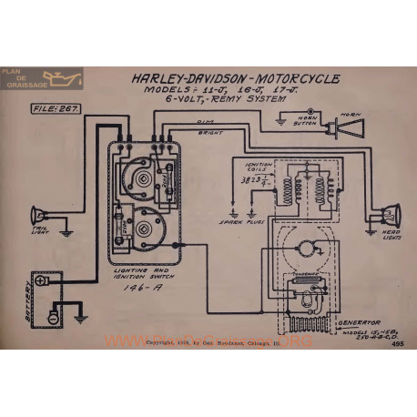 Harley Davidson Motorcycle 11j 16j 17j 6volt Schema Electrique Remy