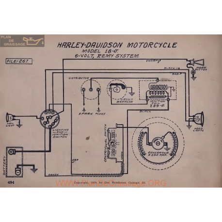 Harley Davidson Motorcycle 18j 6volt Schema Electrique Remy