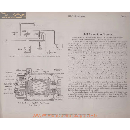 Caterpillar Holt Tractor 6volt Schema Electrique 1919 Plate 209