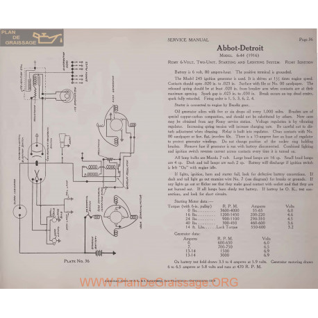 Abbot Detroit 6 44 6volt Schema Electrique 1916 Remy Plate 36