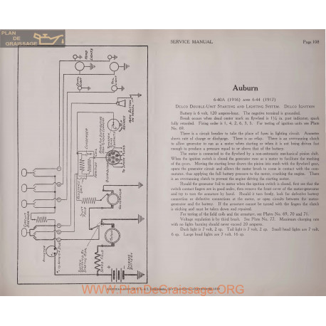 Auburn 6 40a 6 44 6volt Schema Electrique 1916 1917 Delco Plate 108