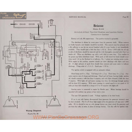 Briscoe B 4 24 6volt Schema Electrique 1919 Autolite Plate 38