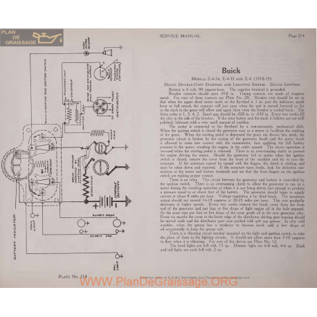 Buick E4 34 E4 35 E4 6volt Schema Electrique 1918 1919 Delco Plate 214