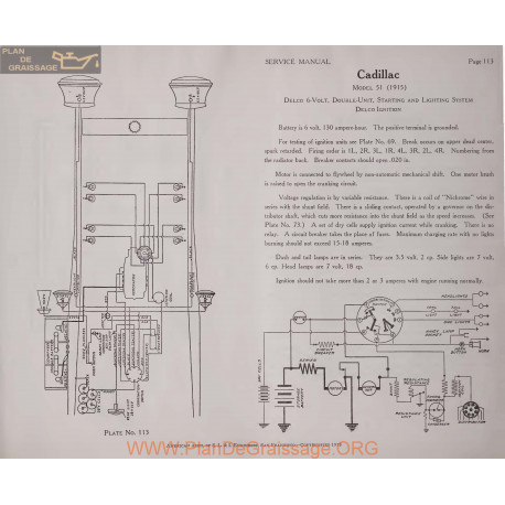 Cadillac 51 Model 1915 6volt Schema Electrique 1919 Delco Plate 113