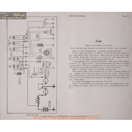 Cole 4 40 6 66 6volt Schema Electrique 1915 1916 Delco Plate 122