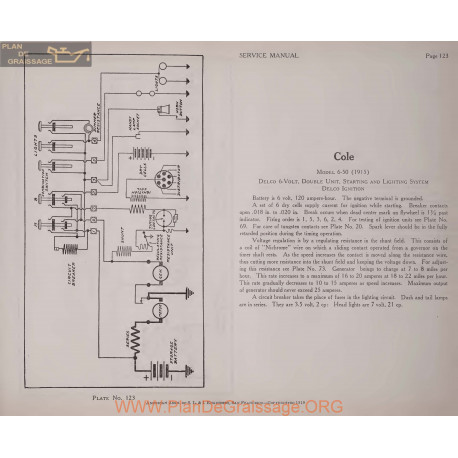 Cole 6 50 6volt Schema Electrique 1915 Delco Plate 123