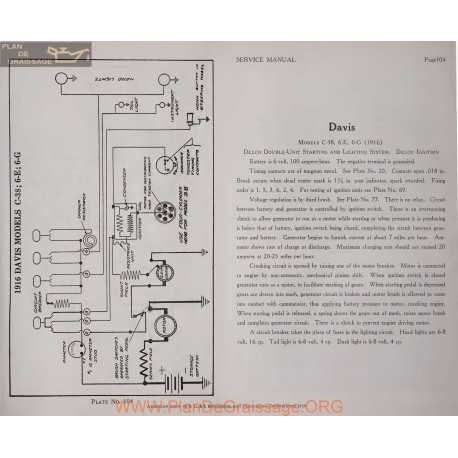 Davis C38 6e 6g 6volt Schema Electrique 1916 Delco Plate 104
