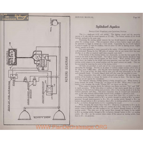 General Splitdorf Apelco 6volt 12volt Schema Electrique 1919 Plate 161