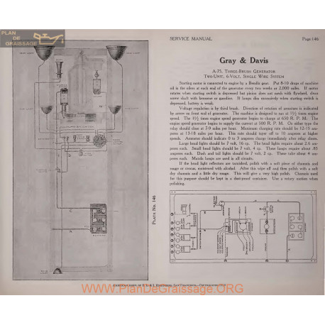 Gray & Davis A75 6volt Schema Electrique 1919 Plate 146
