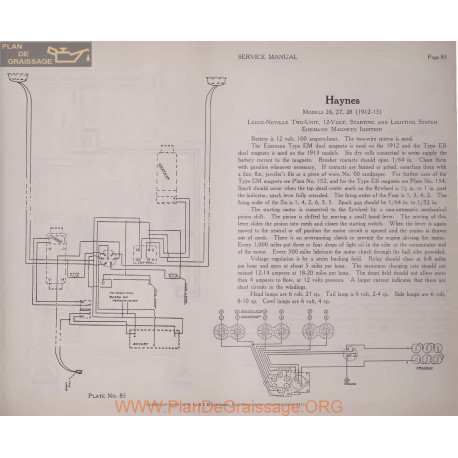 Haynes 26 27 28 12volt Schema Electrique 1912 1913 Plate 85