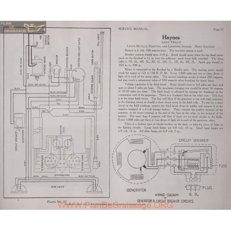 Haynes Light Twelve 6volt Schema Electrique 1919 Remy Plate 57