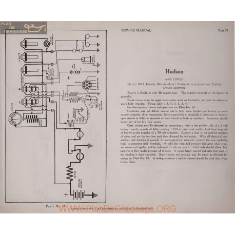 Hudson 6 40 6volt Schema Electrique 1914 1916 Delco Plate 71
