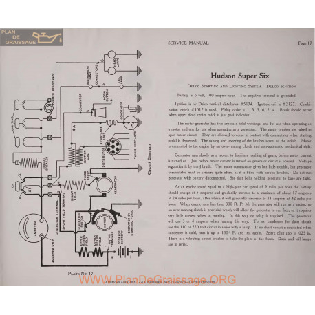 Hudson Super Six 6volt Schema Electrique 1919 Delco Plate 17