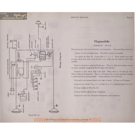 Hupmobile R 6volt Schema Electrique 1917 1918 Westinghouse Plate 55