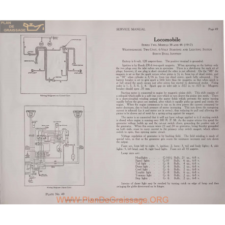 Locomobile 38 48 Serie Two 6volt Schema Electrique 1917 Westinghouse Plate 49