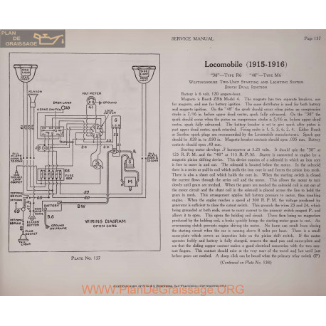Locomobile 38 R6 48 M6 6volt Schema Electrique 1915 1916 Westinghouse Plate 137 137a
