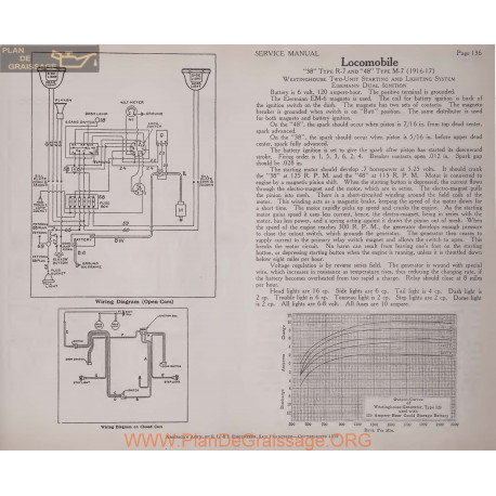 Locomobile 38 R7 48 M7 6volt Schema Electrique 1916 1917 Westinghouse Plate 136