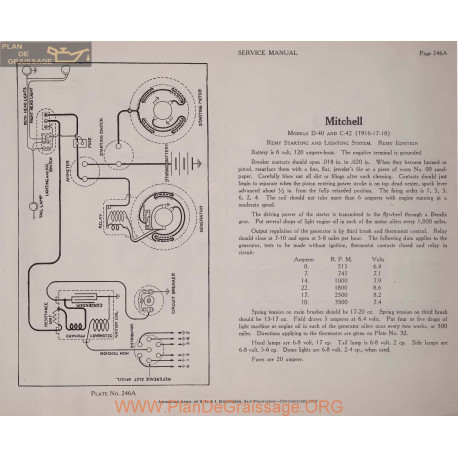 Mitchell D40 C42 6volt Schema Electrique 1916 1917 1918 Remy Plate 246a