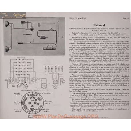 National 6volt Schema Electrique 1919 Westinghouse Bijur Plate 16
