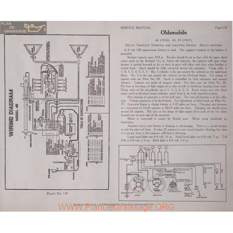 Oldsmobile 44 45 37 6volt Schema Electrique 1916 1917 Delco Plate 118