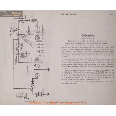 Oldsmobile 55 6volt Schema Electrique 1915 Delco Plate 117