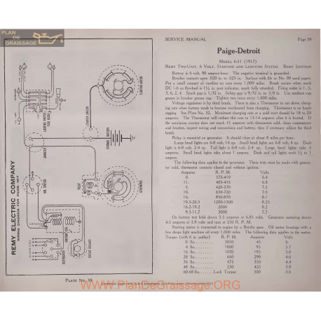Paige Detroit 6 51 6volt Schema Electrique 1917 Remy Plate 59
