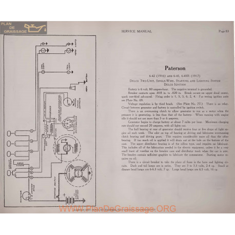 Paterson 6 42 6 45 45r 6volt Schema Electrique 1916 1917 Delco Plate 83