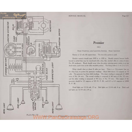 Premier Model 1915 12volt Schema Electrique Remy Plate 121