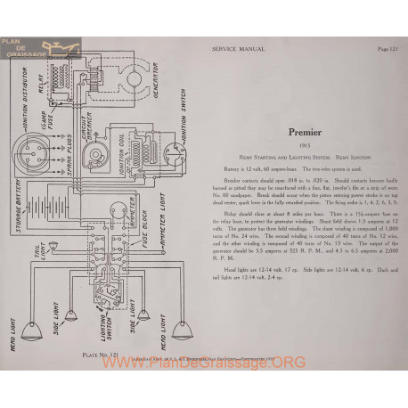 Premier Model 1915 12volt Schema Electrique Remy Plate 121