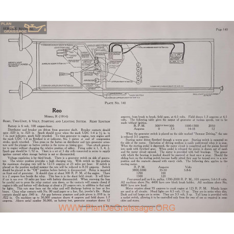 Reo R 6volt Schema Electrique 1914 Remy Plate 140