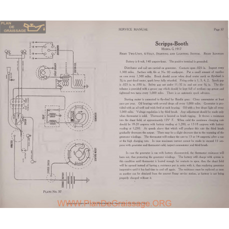 Scripps Booth G 6volt Schema Electrique 1917 Remy Plate 37