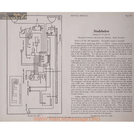 Studebaker 16 17 18 6volt Schema Electrique 1919 Wagner Plate 227 227a