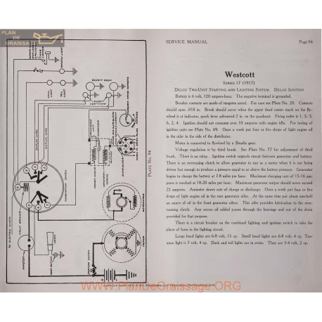 Westcott 17 6volt Schema Electrique 1917 Delco Plate 94