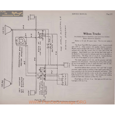 Wilcox Truck 12volt Schema Electrique 1919 Bosch Plate 219