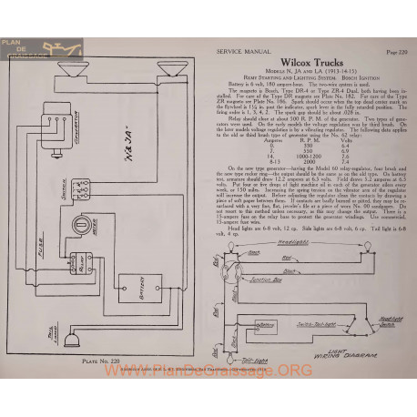 Wilcox Truck N Ja La 6volt Schema Electrique 1913 1914 1915 Remy Plate 220 220a