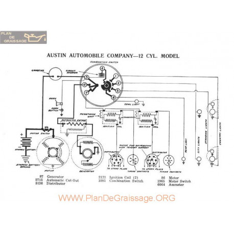 Austin Automobile 12 Cylindre Schema Electrique 1917