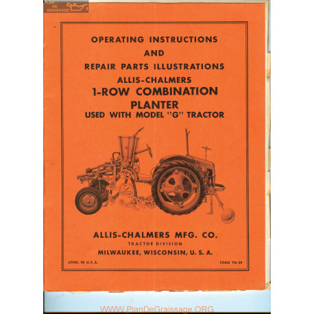 Allis Chalmers 1 Row Combination Planter Tm 390001 Manual