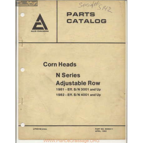Allis Chalmers Corn Heads M Series Adjustable Row Parts Catalog