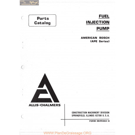 Allis Chalmers Fuel Injection Pump American Bosch Ape Series Parts Catalog