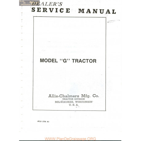 Allis Chalmers G Tractor Service Manual Manual